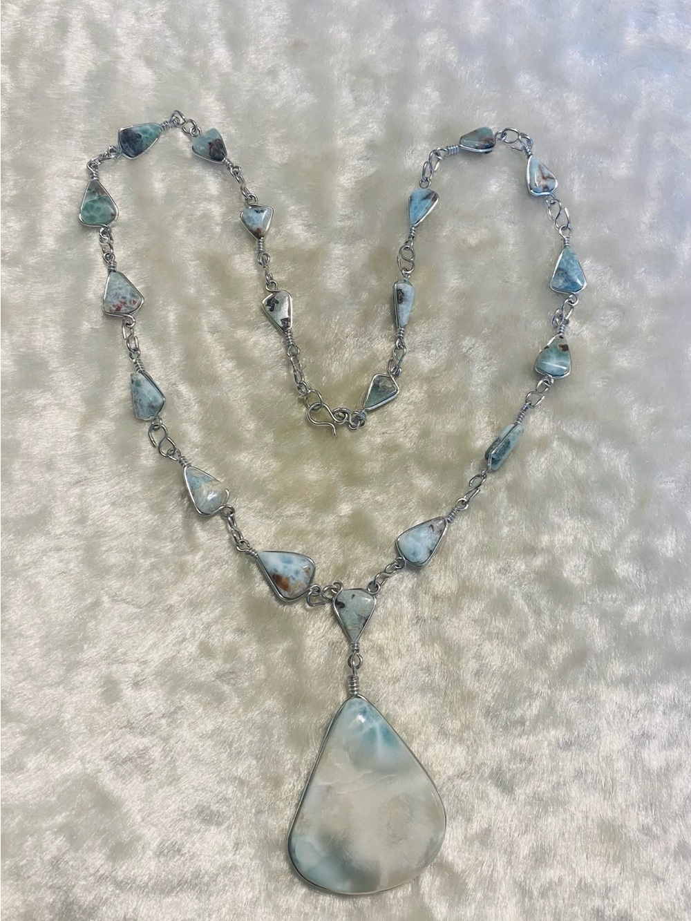 🍀Large Silver Larimar Teardrop Pendant Necklace